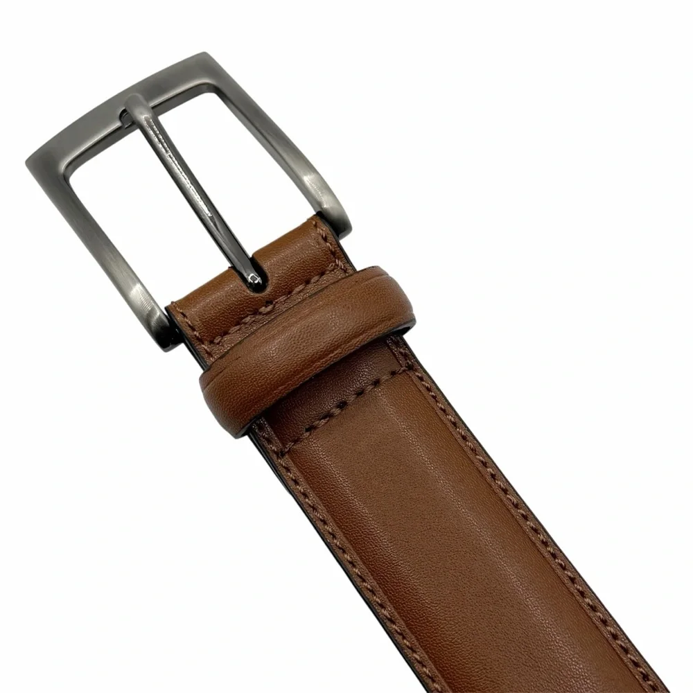 Perry Ellis Portfolio men’s brown leather belt size 42 NWT silver tone buckle